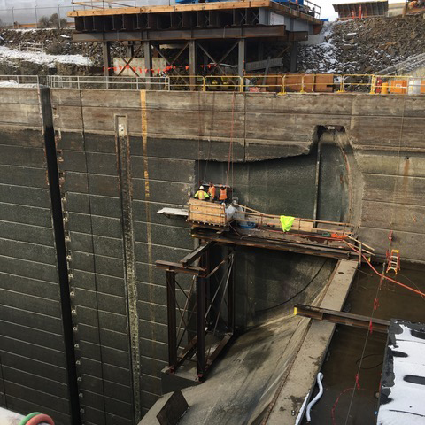 Core Drilling 5 inch dia cores 20 feet into Navigation Lock wall